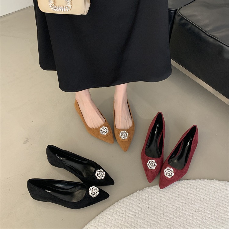 2025 New Low Heel Rhinestone Pointed Toe Mary Jane Shoes for Women