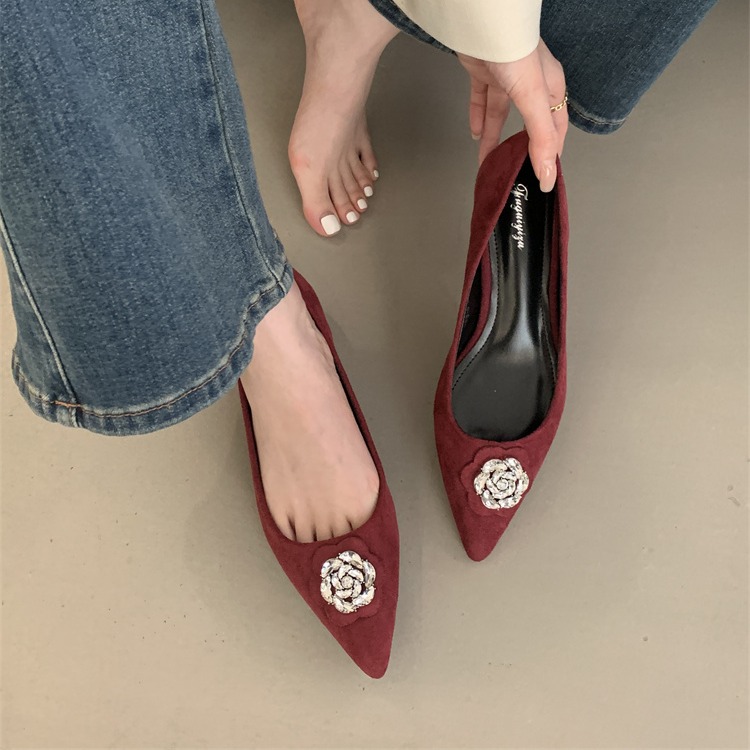 2025 New Low Heel Rhinestone Pointed Toe Mary Jane Shoes for Women - Image 4