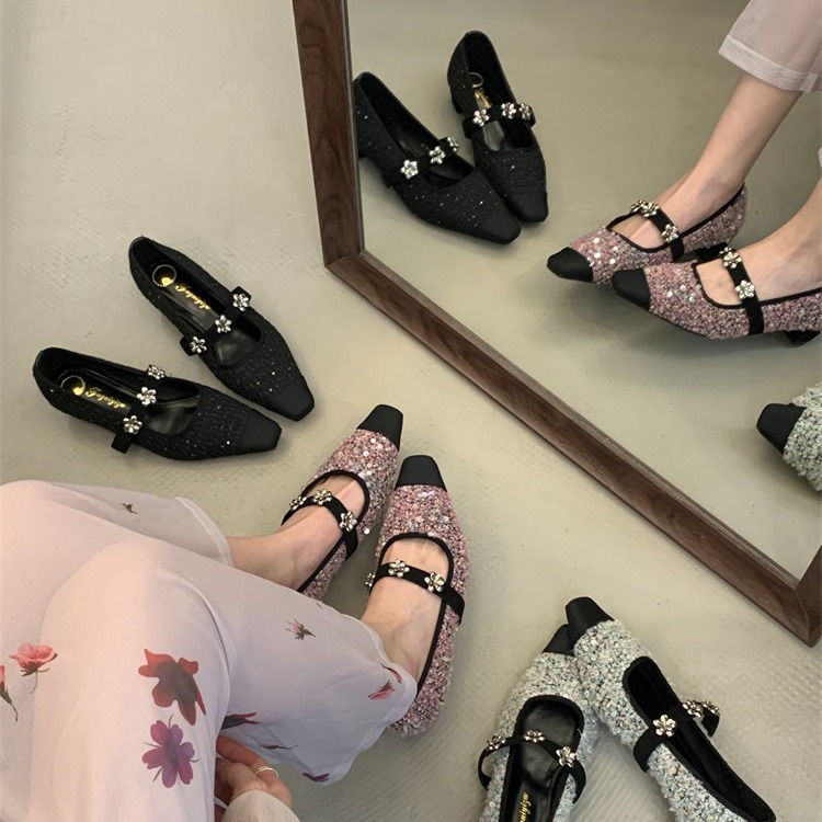 2025 Spring New Style Mary Jane Shoes for Women French Style Low Heel Square Toe