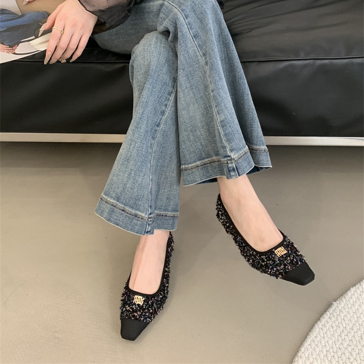 Fortune One Foot Little Fragrance Style Square Toe Metal Buckle Flat Shoes 2025 Spring Summer New Shallow Mouth Metal Buckle Mid Heel Women's Shoes - Image 4