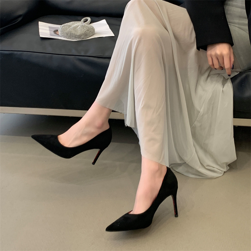 Fortune One Foot Red Sole High Heel Shoes Women Pointed Toe Minimalist Commuter Single Shoes 2026 Spring Summer New Style Thin Heels