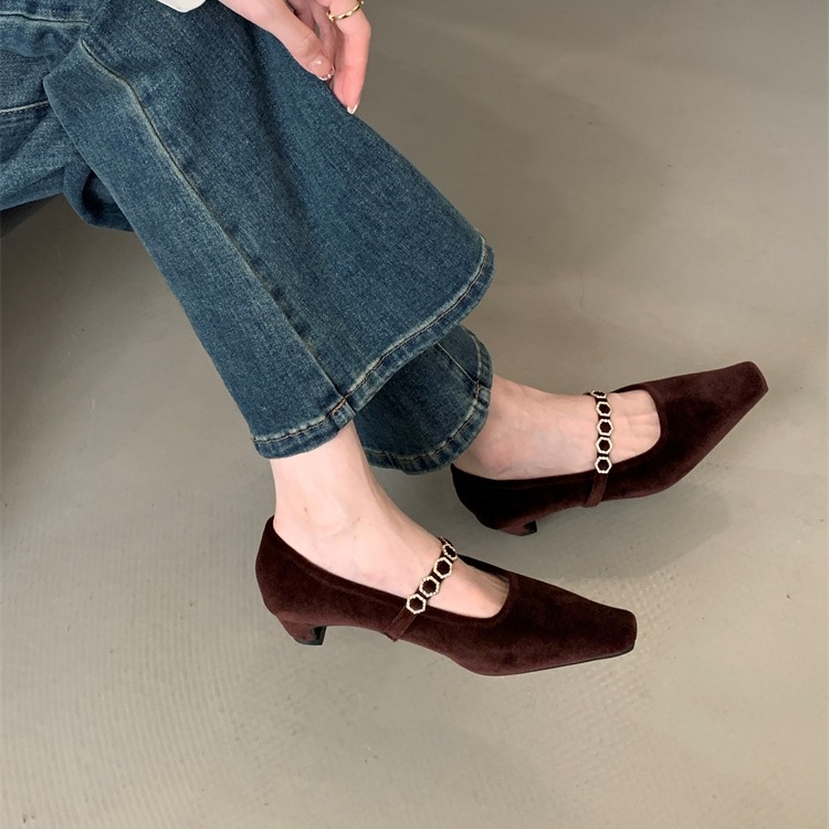 Fortune One Pointed Toe Chunky Heel Women's Shoes 2025 Spring Summer New Fairy Style Low Heel One-Strap Flats - Image 4