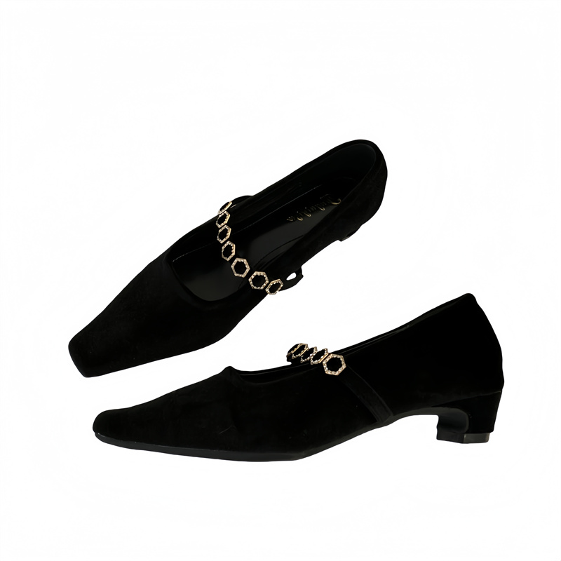 Fortune One Pointed Toe Chunky Heel Women's Shoes 2025 Spring Summer New Fairy Style Low Heel One-Strap Flats - Image 5
