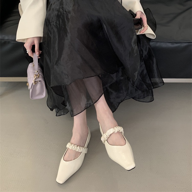 Fortune One Pointed Toe Chunky Heel Women's Shoes 2025 Spring Summer New Style Evening Wind One-Strap Grandma Flat Shoes - Image 2