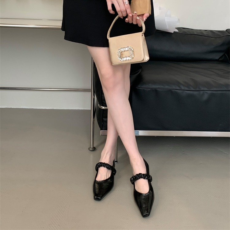 Fortune One Pointed Toe Chunky Heel Women's Shoes 2025 Spring Summer New Style Evening Wind One-Strap Grandma Flat Shoes - Image 3