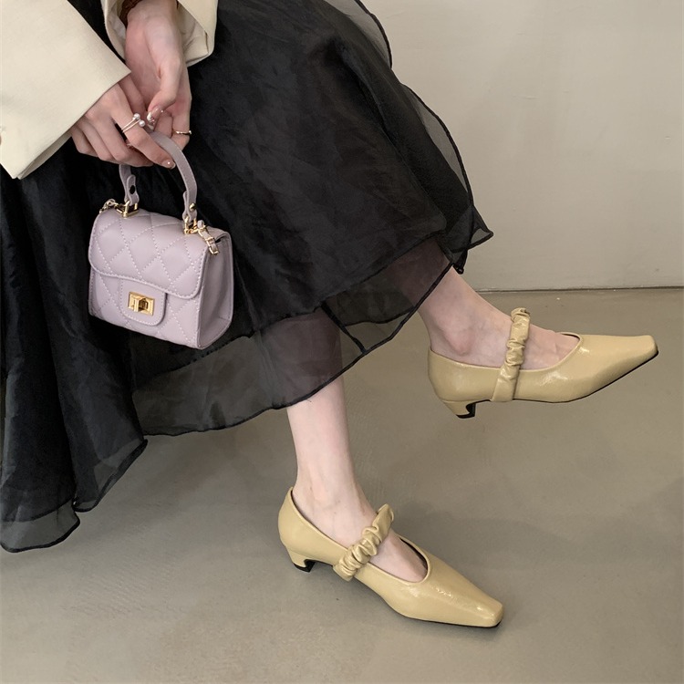 Fortune One Pointed Toe Chunky Heel Women's Shoes 2025 Spring Summer New Style Evening Wind One-Strap Grandma Flat Shoes - Image 4