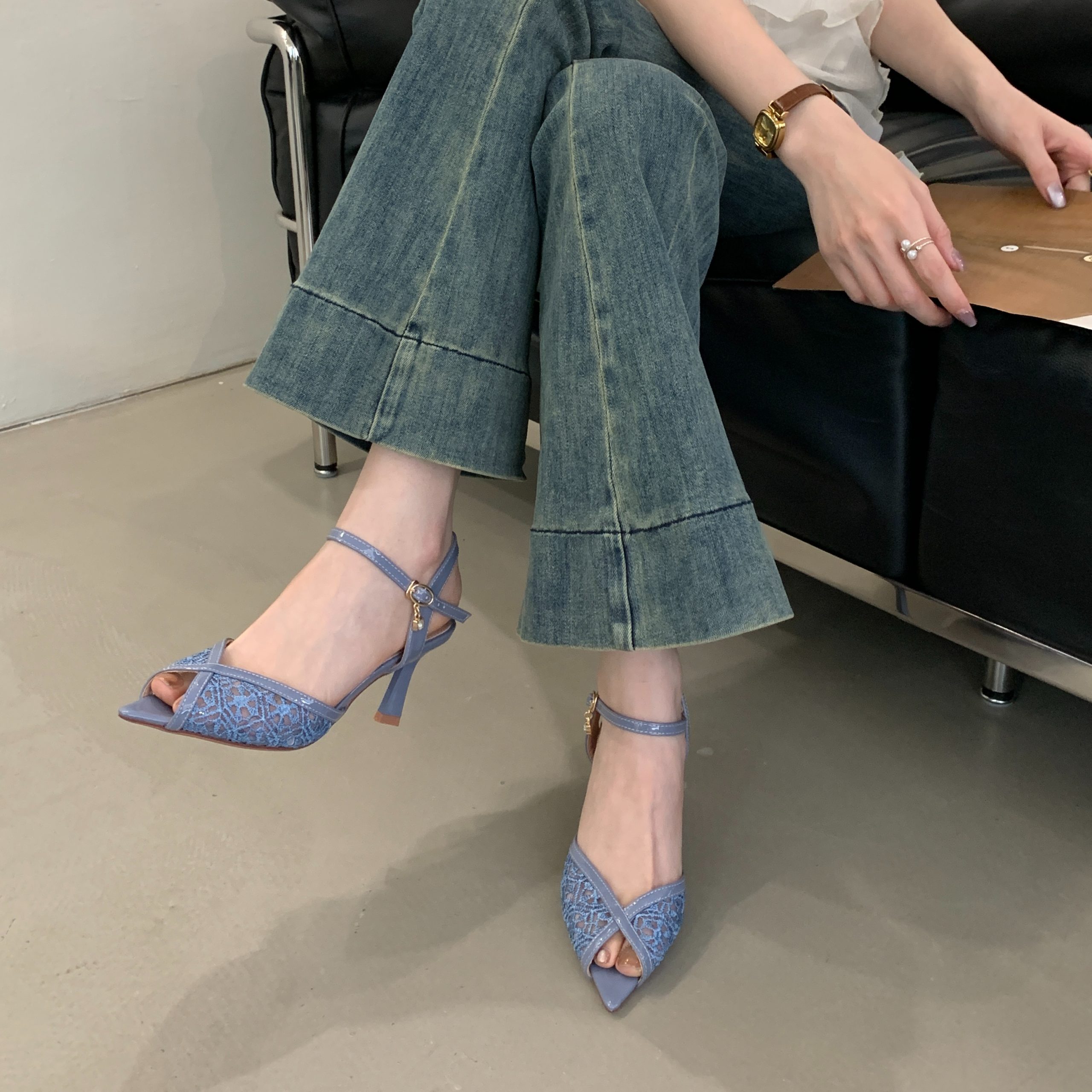 Kayina Women’s 2025 Summer New Pointed Toe High Heel Open Toe Sandals with Ankle Strap