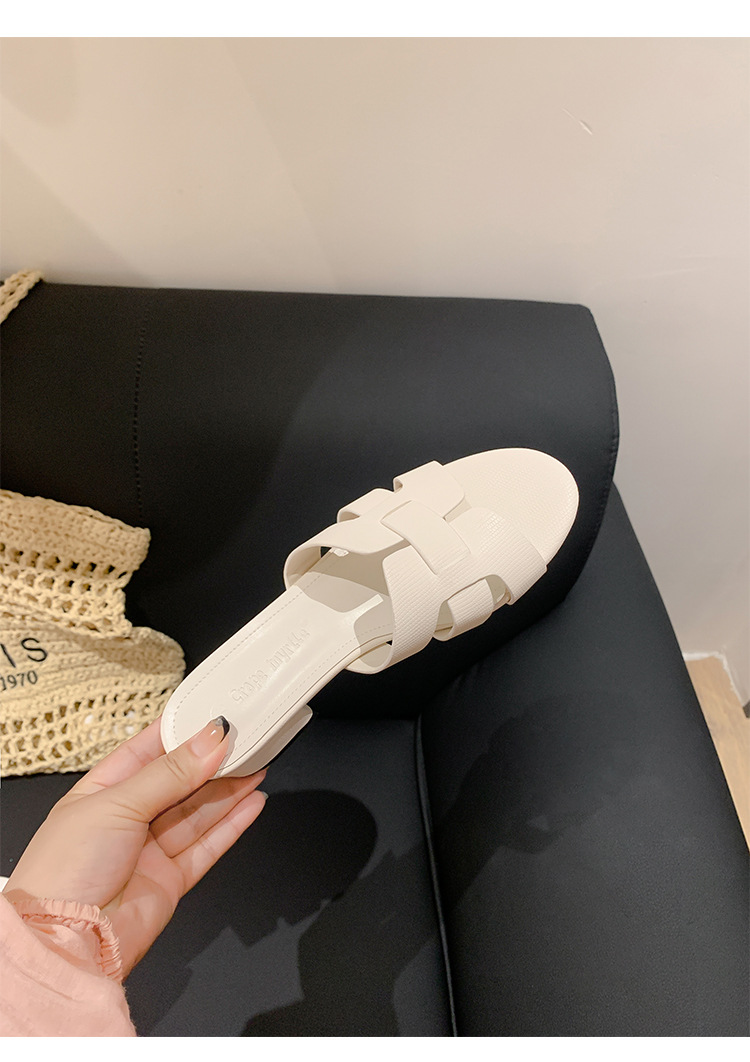 Luxury Lizard Grain Soft Leather One-Strap Chunky Heel Slippers for Women Commute OL Summer Outdoor