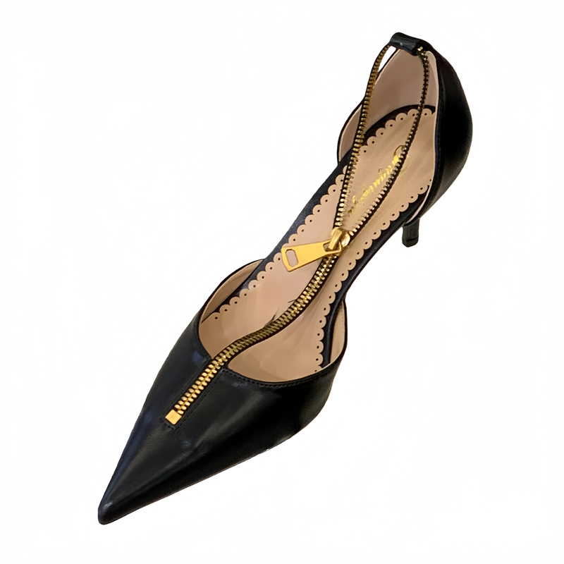 Pointed Toe Low Heel Shoes for Women 2026 Spring New Style Sexy Hollow Out Zipper Commuter - Image 5